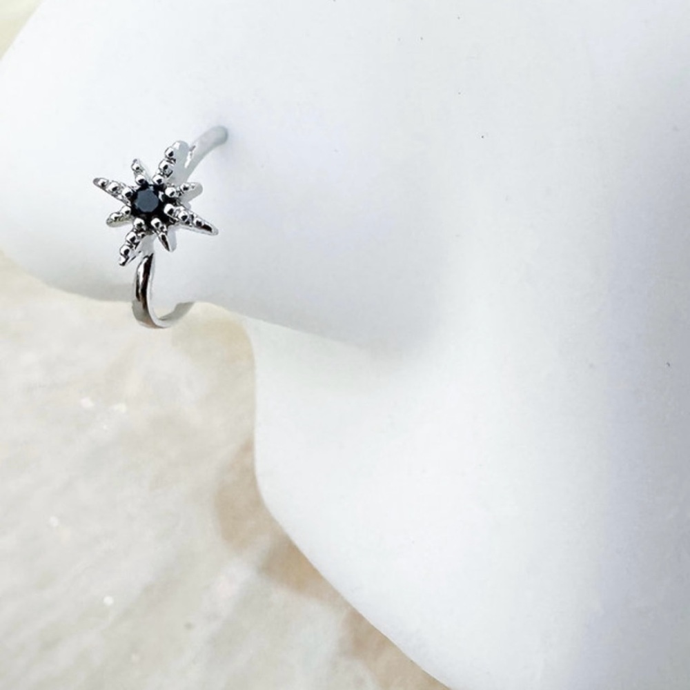 Black Crystal Star Nose Ring Hoop. 20G.